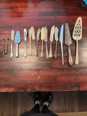 Lot 13 Vintage Silverplate Serving Pieces-Butter Spreaders/Pie Cake Server/Tongs